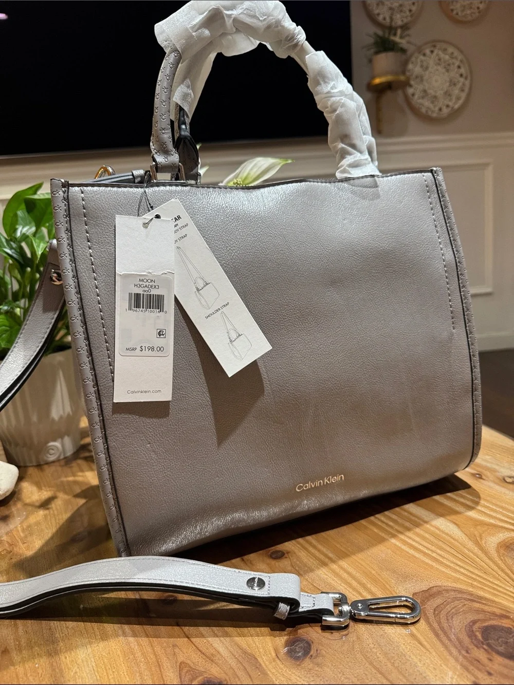 Calvin Klein Metallic Silver Satchel with Detachable Strap - Picture 1 of 4